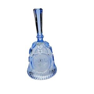 Blue Glass Teddy Bear Bell 5.5 Inch Tall 2.75 Inch Diameter